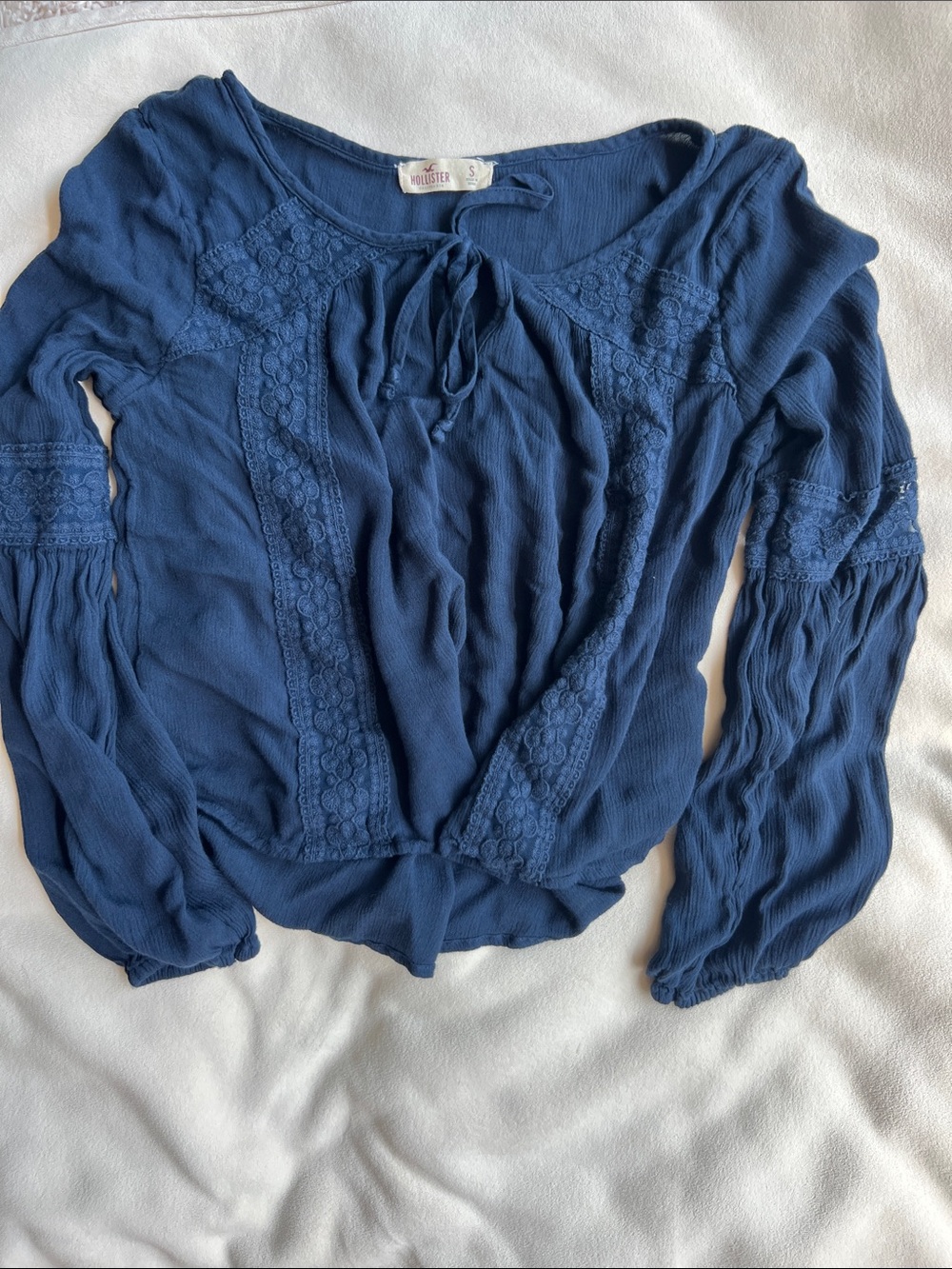 Hollister Navy Blue Boho Lace-Trim Peasant Blouse women’s small